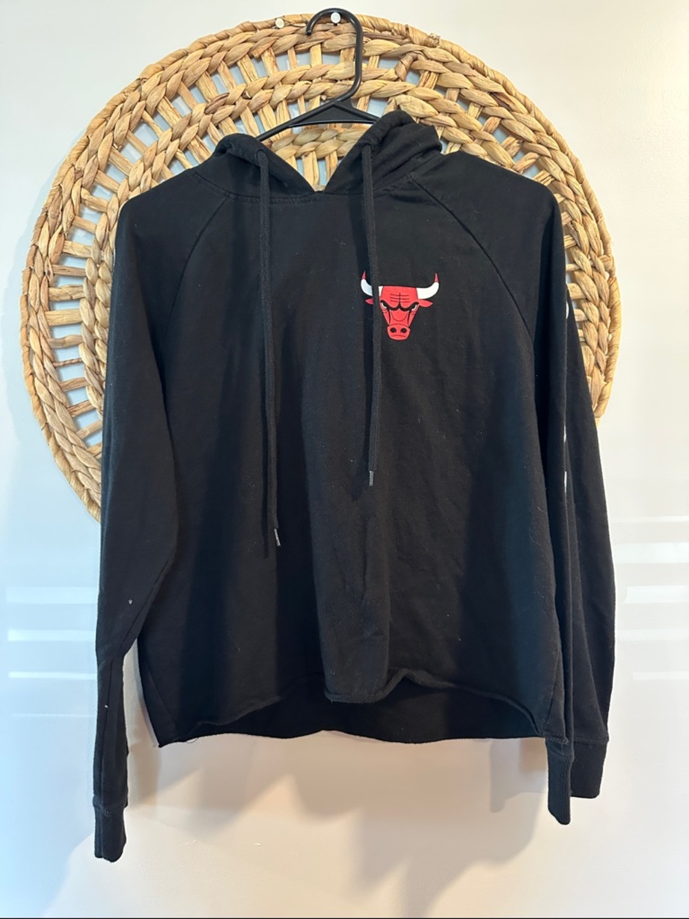 NBA Chicago Bulls Black Hoodie with Red Logo Cropped